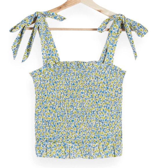 Floral Print Shirred Tank with Shoulder Ties - Picture 4 of 6